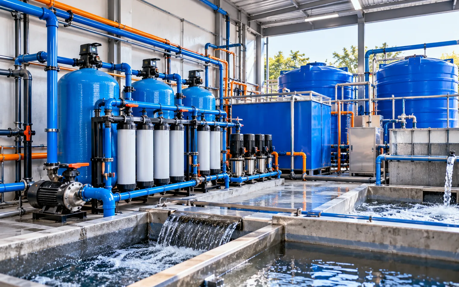 Water recycling tanks: settling, oil separation, filtration and reuse